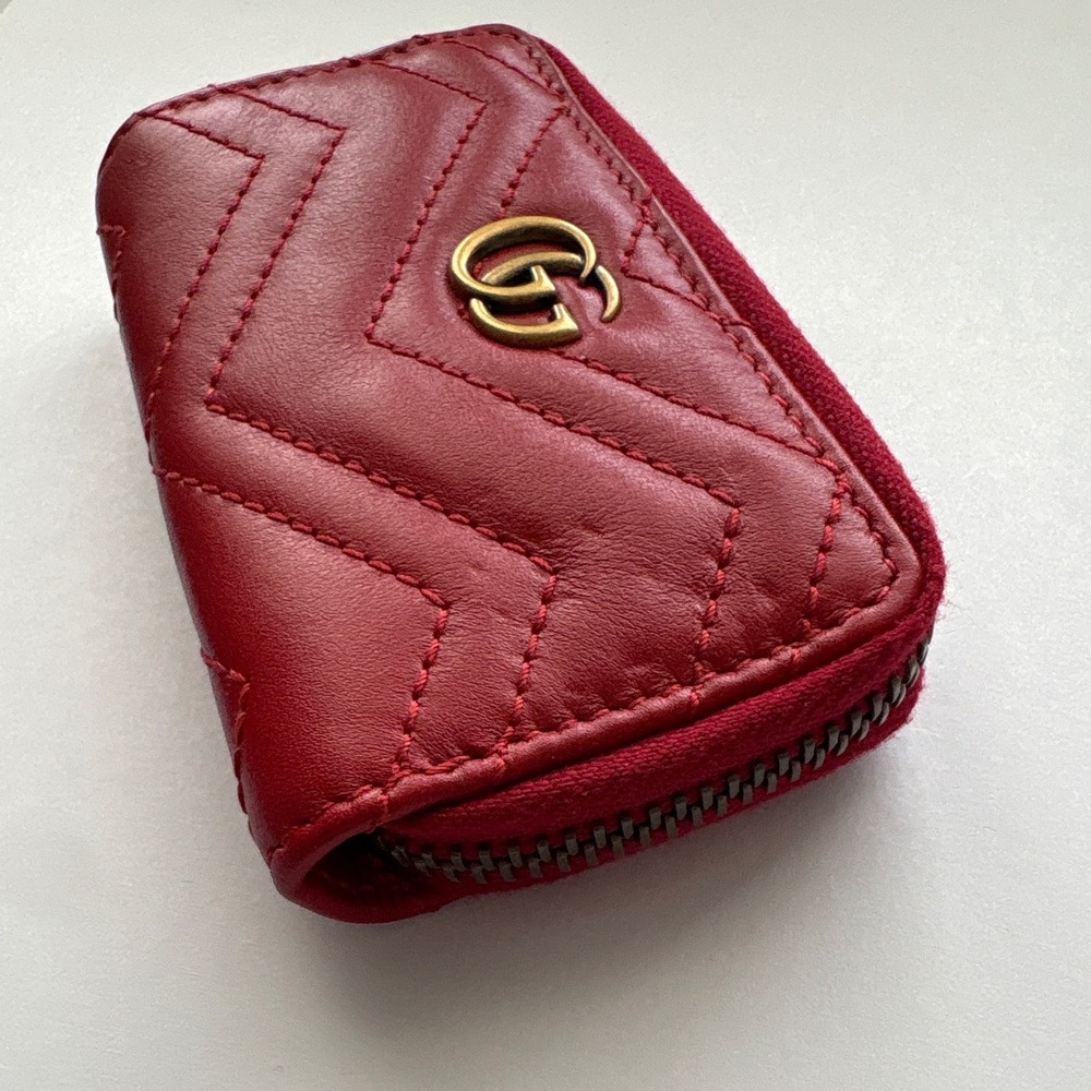 Gucci GG Marmont Red Matelasse Leather Small Key Case Pouch Zip Wallet 498127 - Picture 10 of 11